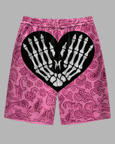 Men's Street Fashion Hand Skeleton Retro Floral Printed Y2K Casual Big and Tall Shorts